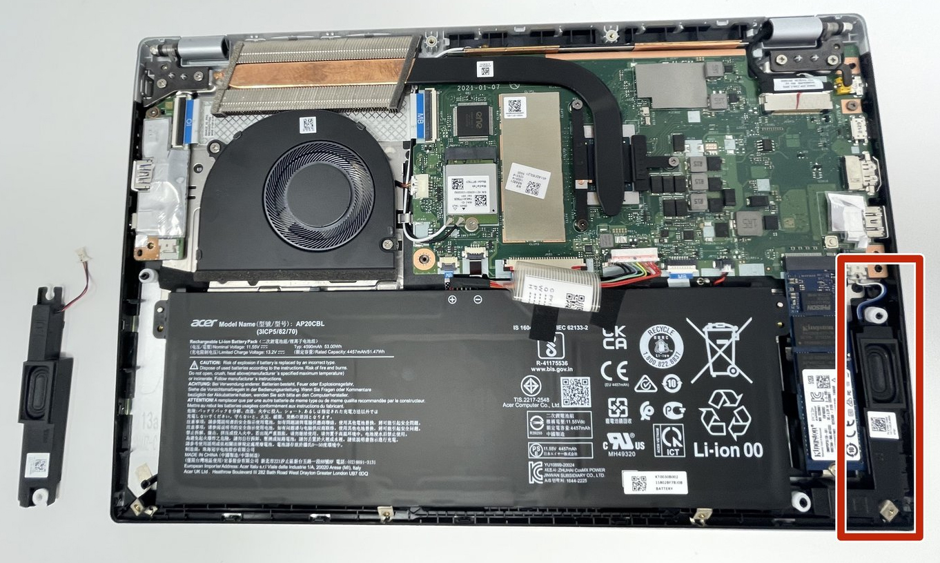 Internal Photo of Acer Swift SFX14-41G, SF314-510G-517A, N20H3, SF314-511-75YS, 501B, N20C12, black US keyboard (acer N20C12)